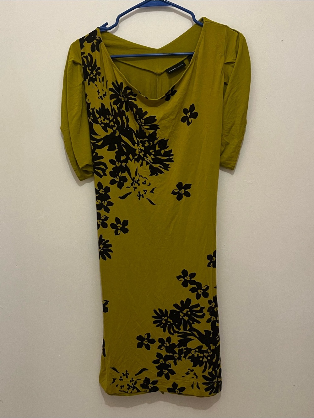 New York & Company Olive Green mini Dress with Black Floral Print